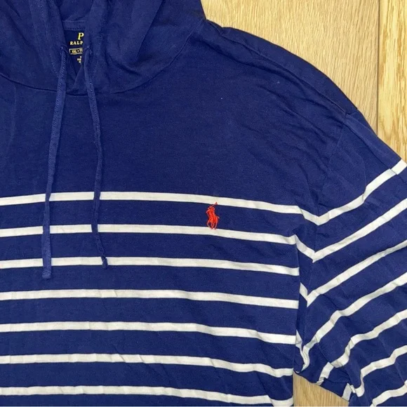 Polo Ralph Lauren Men's XXL Navy Blue & White Striped Hooded Lightweight Jersey - Picture 4 of 8